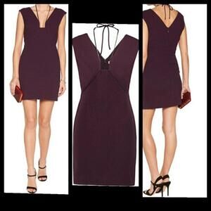 Halston Heritage Dress Halter Gunmetal Snake Chain Cocktail Designer Purple Port